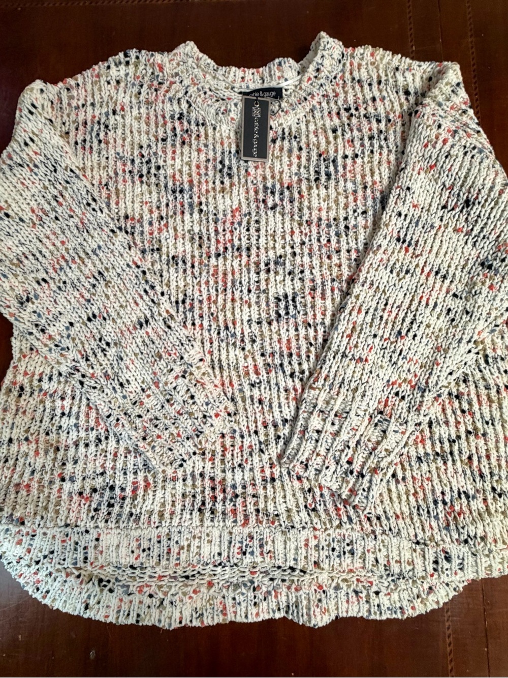 NWT Cable & Gauge 3X Chunky Knit Sweater Ivory Confetti Popcorn Chenille Oversiz